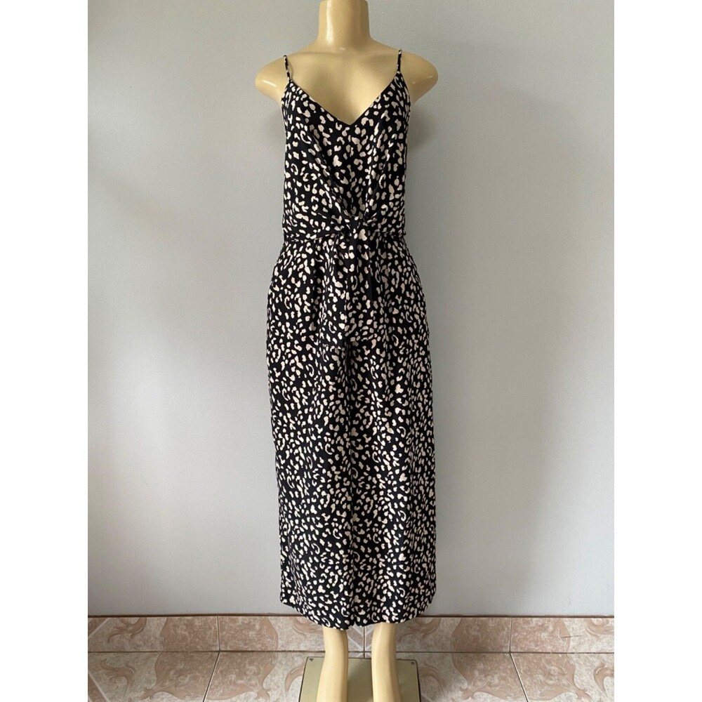 KLD Women's Sleeveless Black Animal Print Jumpsuit Size M